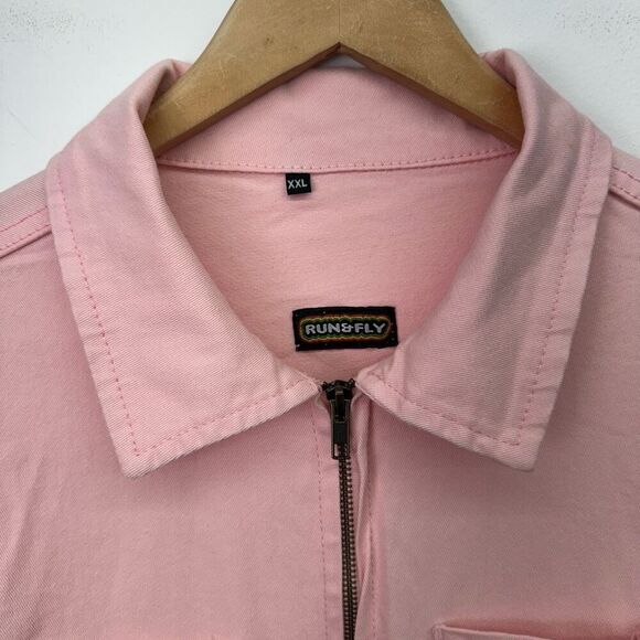 Run and Fly Women’s Pastel Pink Cotton Twill Zip Up Boiler Long Sleeve Jumpsuit - Picture 4 of 11